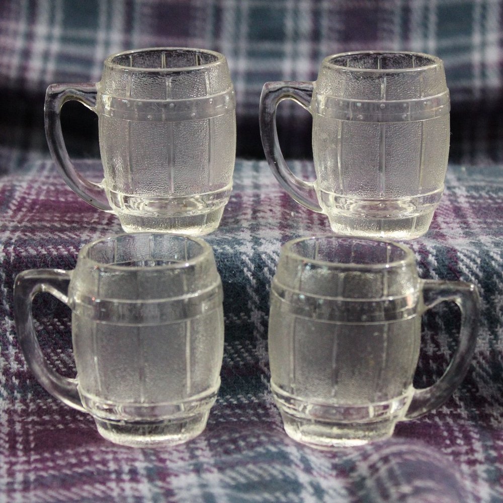 Vintage Hazel Atlas Barrel Beer Mug Shot Glasses Set of Four
